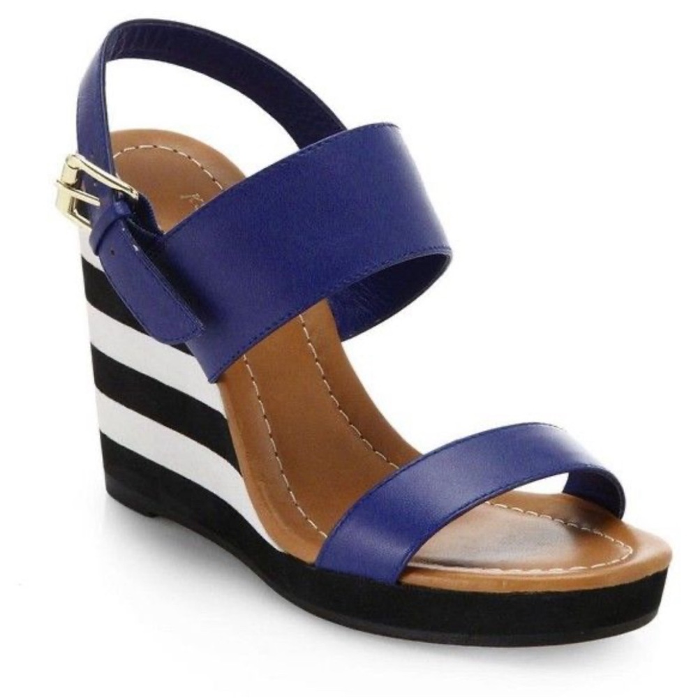 Kate Spade New York Bina Striped-Wedge Leather Sandals Size 7